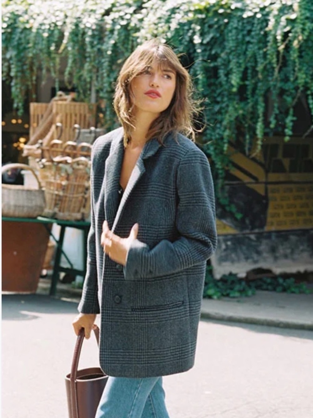Rouje Gray Plaid Oversized Blazer Jacket